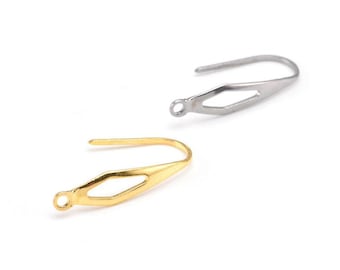 30pcs 316L Stainless Steel Ear Hooks, Gold Earring Hooks, Diamond Shape Ear Hooks, Pressed Ear French Hooks Jewelry Findings 21mm