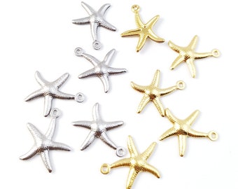 20pcs encanto de estrella de acero inoxidable, colgante de estrella de mar, colgantes de encanto de pendiente de estrella de mar chapados en oro, hallazgos de acero inoxidable 18x16 mm