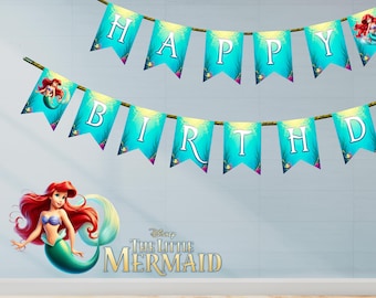 Little Mermaid Birthday Banner | Printable Party Decorations with Alphabet | Digital Download