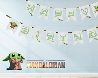 Baby Yoda Birthday Banner | Mandalorian Party Decorations | Printable Alphabet & Numbers | Digital Download
