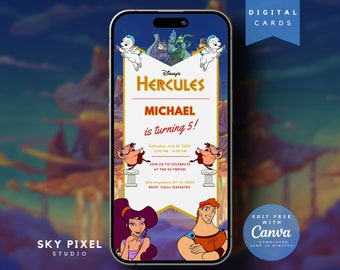 Editable Hercules Birthday Invitation | Kids party Template | Invite in Canva | Instant Download