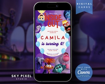 Inside Out 2 Birthday Invitation | Editable Kids Party Template | Canva Instant Download