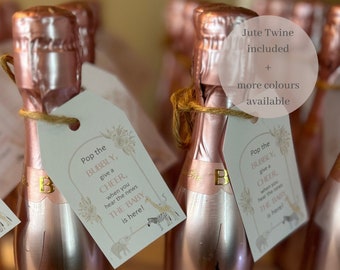 Baby shower favour tags, Champagne tags, pop the bubbly tags, baby shower tags, thank you tags, boho baby shower, prosecco tags,
