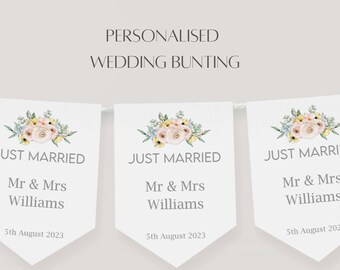 Personalised wedding bunting, wedding garland, just married bunting, Mr and Mrs bunting, wedding decorations, wedding decor, party bunting
