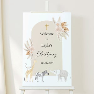 Christening welcome sign, Christening sign, printed sign for Christening, safari animal , personalised sign, Christening decoration