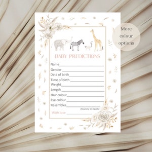 Cartes de prédiction de baby shower, cartes de prédiction de bébé, baby shower bohème, baby shower neutre, jeux de baby shower, animal de safari