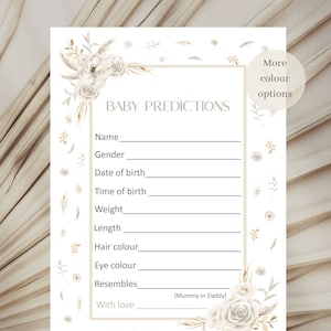 Cartes de prédiction de bébé, prédictions de baby shower, baby shower bohème, baby shower neutre, jeux de baby shower, non sexiste