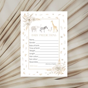 Cartes de prédiction de baby shower, cartes de prédiction de bébé, baby shower bohème, baby shower neutre, jeux de baby shower, baby shower d'animaux de safari