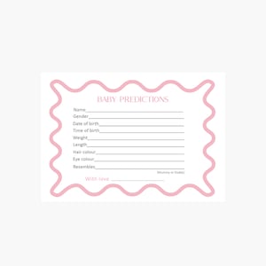 Cartes de prédiction de bébé, baby shower, baby shower rétro, jeu de baby shower pour bébé fille, cartes de prédiction de baby shower, carte de bordure ondulée rose