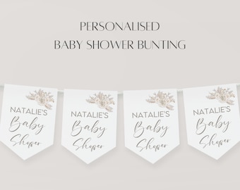 Personalised baby shower bunting, boho baby shower decorations, neutral baby shower decor, baby shower garland, name on bunting, boho decor