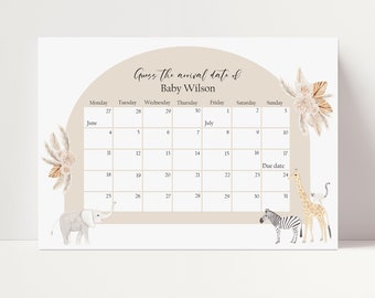 Guess the arrival date sign, guess the baby due date calendar, baby shower game, printed baby shower sign, guess the due date sign,