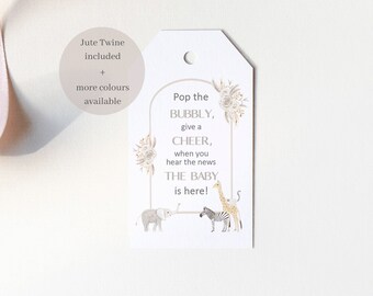 Baby shower favour tags, Champagne tags, pop the bubbly tags, baby shower tags, thank you tags, boho baby shower, prosecco tags,