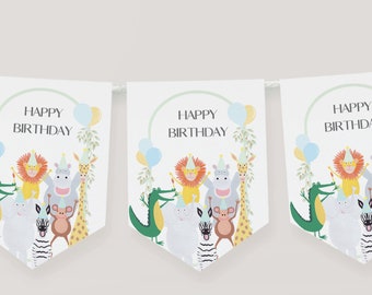 Animal party bunting, party animal decorations, safari animal party decor, kids party banner, party animal birthday party bunting,