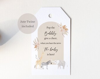 Baby shower favour tags, Champagne tags, pop the bubbly tags, baby shower tags, thank you tags, boho baby shower, prosecco tags, wine tags