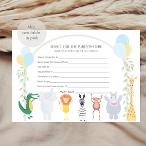 Cartes de conseils pour baby shower, cartes de conseils pour les nouveaux parents, thème de la jungle pour baby shower, baby shower pour bébé, baby shower bohème, cartes de conseils pour bébé