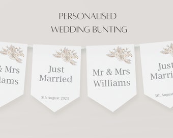 Personalised wedding bunting, wedding garland, just married bunting, Mr and Mrs bunting, wedding decorations, wedding decor, party bunting