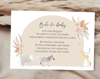 Books for baby, baby books request cards, baby shower invitation insert, baby shower safari animals, neutral baby shower, boho baby shower,