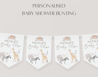 Baby shower bunting, personalised baby shower garland, boho baby shower decorations, personalised bunting for baby shower,