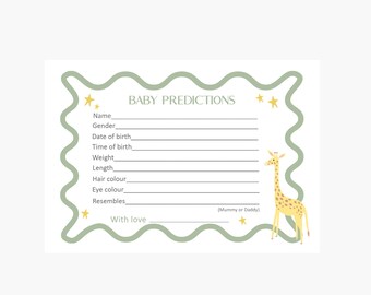 Giraffe Baby Shower Prediction Cards: Gender Neutral Game