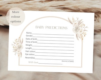 Baby prediction cards, baby shower predictions, boho baby shower, neutral baby shower, baby shower games, gender neutral, baby keepsake