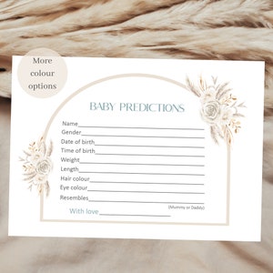 Cartes de prédiction de bébé, prédictions de baby shower, baby shower bohème, jeux de baby shower, baby shower de pampa, garçon ou fille, neutre