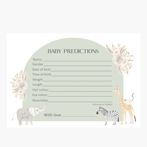 Cartes de prédiction de bébé, jeu de baby shower, baby shower non sexiste, jeux de baby shower, baby shower d'animaux, jeu de baby shower pour garçon ou fille
