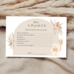Cartes de conseils pour baby shower, baby shower, jeux de baby shower, baby shower neutre, baby shower bohème, baby shower d'ours en peluche,