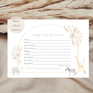 Cartes de prédiction de bébé, prédictions de baby shower, baby shower bohème, jeux de baby shower, baby shower d'animaux, garçon ou fille, neutre sexiste