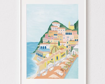 Positano Art Print, Amalfi Coast Print, Italy Painting, Travel Art Print, Italy Print, Painting of Amalfi Coast, Italian Coastal Print