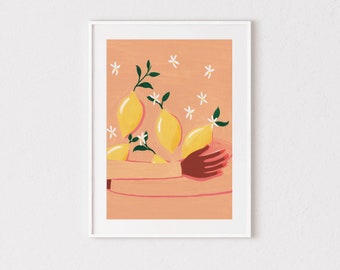 Lemon Art Print, Lemon Painting, Kitchen Wall Art, Citrus Fruit Art, Kitchen Decor, Print of Original Painting, Lemon Print