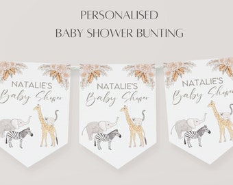 Baby shower bunting, boho baby shower decorations, personalised bunting for baby shower, baby shower banner, safari animal baby shower,