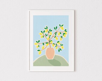 Lemon Tree Print, Lemon Print, Kitchen Wall Art, Painting Of Lemon Tree, Lemon Painting, Kitchen Print, Italian Print, Fruit Painting