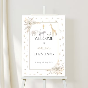 Christening welcome sign, Christening sign, printed sign for Christening, safari animal, personalised sign, Christening decoration, baptism