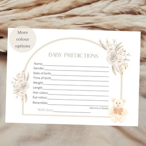 Cartes de prédiction de baby shower, cartes de prédiction de bébé, baby shower bohème, baby shower neutre, jeux de baby shower, baby shower d'ours en peluche