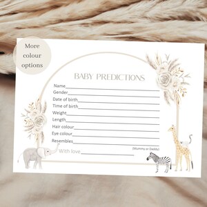 Cartes de prédiction de baby shower, cartes de prédiction de bébé, baby shower bohème, baby shower neutre, jeux de baby shower, baby shower d'animaux de safari