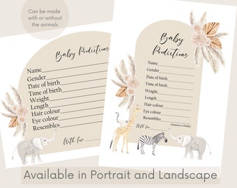 Baby shower prediction cards, pack of 5, baby prediction cards, boho baby shower, neutral baby shower, baby shower games, baby shower