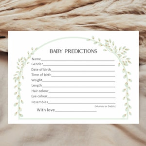 Cartes de prédiction de baby shower, jeu de baby shower, activité de baby shower, baby shower bohème, baby shower neutre, baby shower de sauge