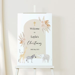 Christening welcome sign, Christening sign, printed or digital sign for a Christening, safari animal theme, personalised sign, baptism sign