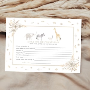 Cartes de conseils pour baby shower, cartes de conseils pour les nouveaux parents, lot de 5, baby shower animaux de safari, baby shower neutre, baby shower bohème,