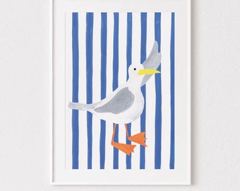Seagull Art Print, Seagull Print, Summer Art Print, Coastal Decor, Seaside Print, Seaside Wall Decor, Seagull Painting,