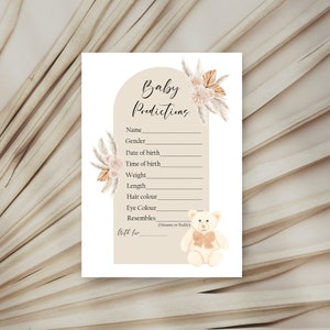 Cartes de prédiction de baby shower, cartes de prédiction de bébé, baby shower d'ours, baby shower neutre, jeux de baby shower, baby shower d'ours,