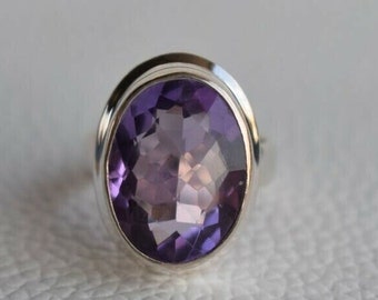 Sterling Silver Amethyst Ring: Natural Purple Stone Statement Ring