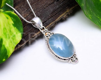 Natural Aquamarine Oval Pendant, Sterling Silver Hand-Hammered Bezel, Boho-Vintage Artisan Jewelry