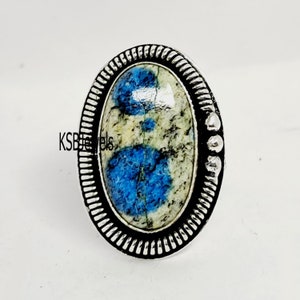K2 Jasper Sterling Silver Ring: Handmade Oval Cabochon Statement Jewelry