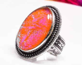 Orange Australian Triplet Opal Ring: Handmade 925 Silver Band
