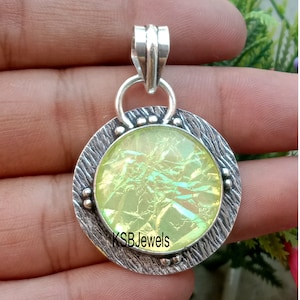 Australian Opal Pendant, Yellow Fire Opal Pendant, Handmade Pendant, 925 Silver Pendant, Dainty Pendant, Anniversary Gift, Valentine Sale