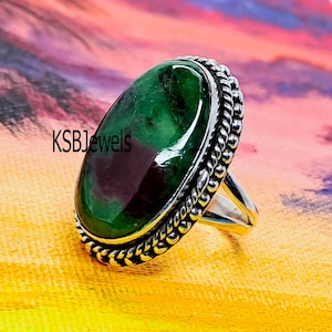 Ruby Zoisite Ring, 925 Sterling Silver Ring, Bohemian Ring, Handmade Ring, Oval Cabochon Ring, Split Band Ring, Etsy Best Sellers