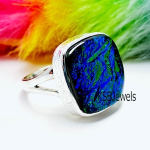 Blue Australian Triplet Opal Ring, 925 Sterling Silver Ring, Handmade Ring, Best Selling Jewelry, Silver Ring, Cushion Ring, Multi Fire Ring