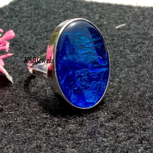 Anello in argento sterling con opale australiano blu fuoco - Anello Boho