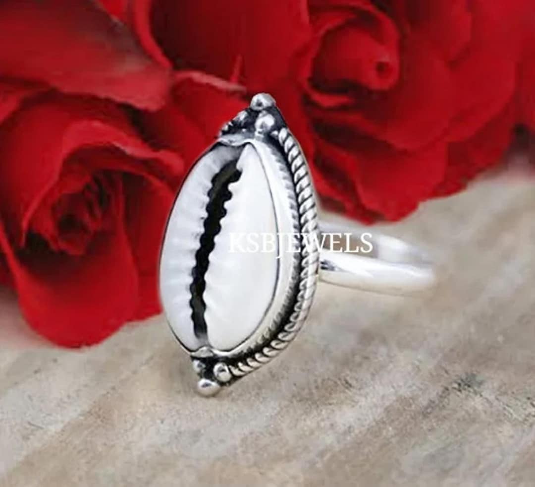 Shell Ring Silver Cowrie Shell 925 Sterling Silver Ring: Beach Wedding Jewelry - Etsy